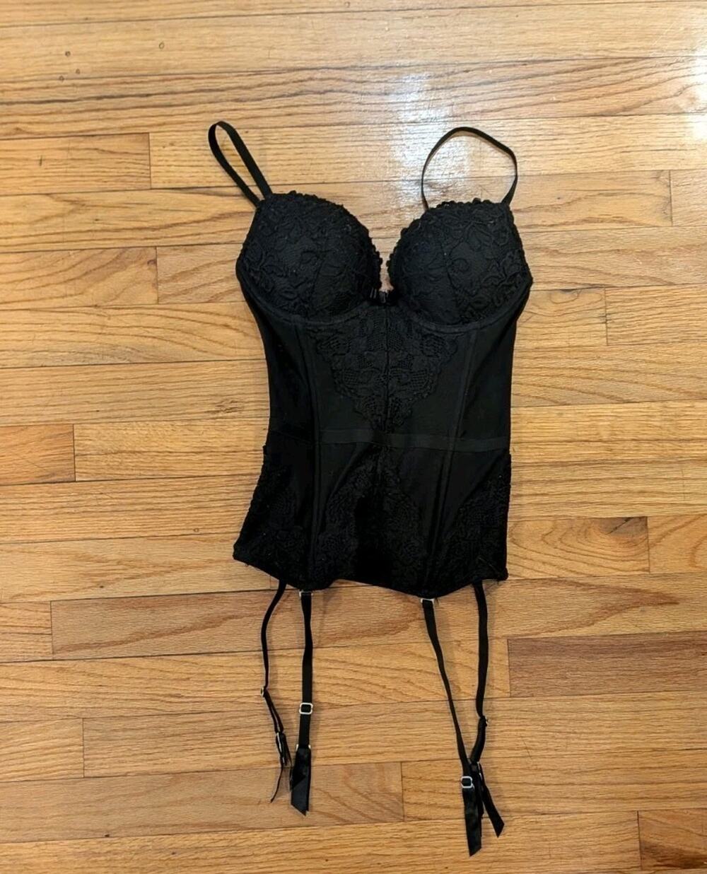 Frederick's Of Hollywood Whimsygoth Vampire Black Lace And Mesh Corset Push-Up
